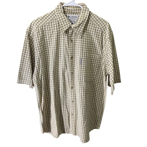 Columbia Men's Beige & Yellow Plaid Button-Up Short-Sleeve Shirt 100% Cotton - Picture 1 of 4